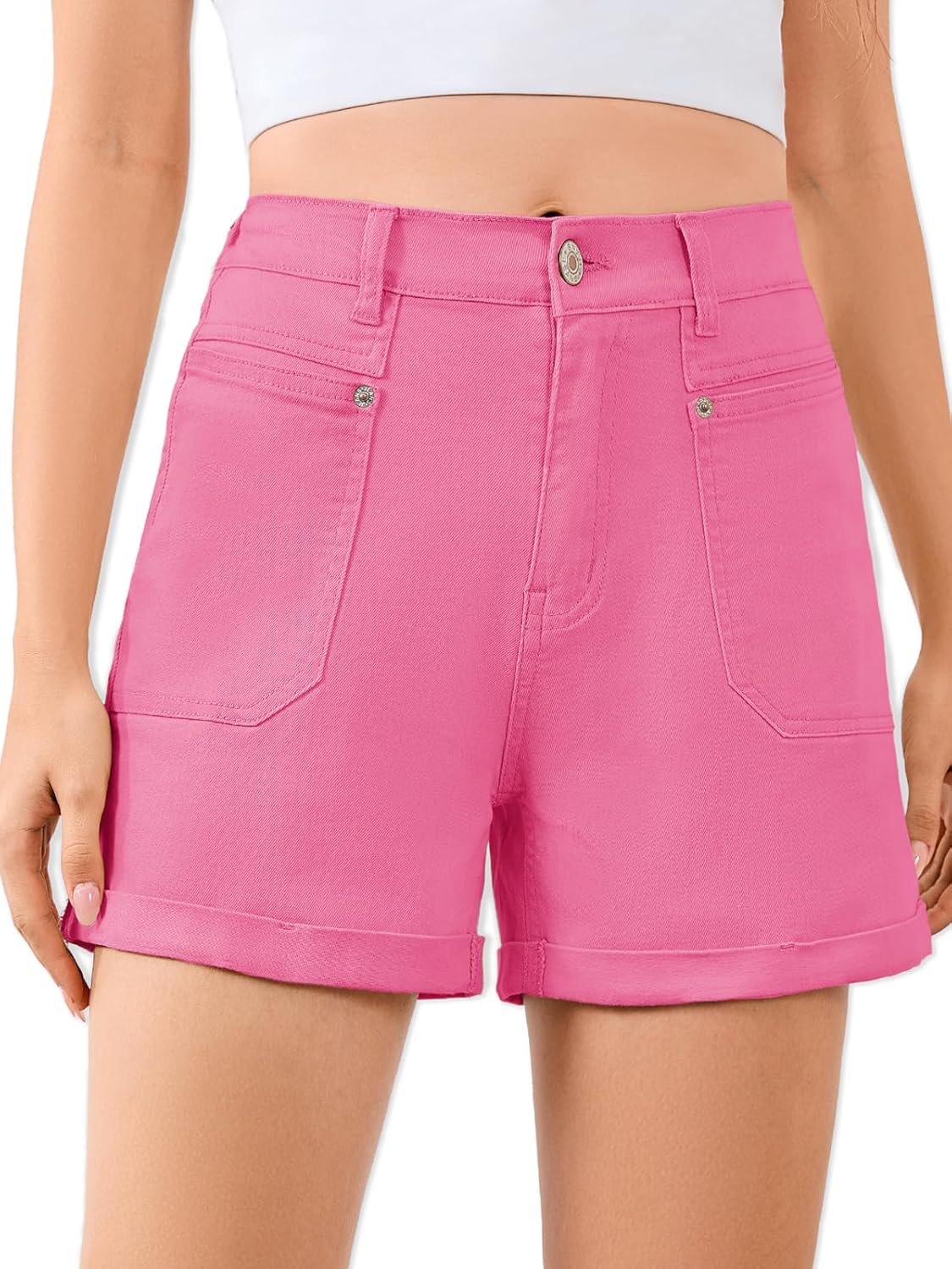 Women High Waisted Jean Shorts Stretchy Denim Shorts for Women Folded Hem Chino Shorts Summer Jorts - Image 2