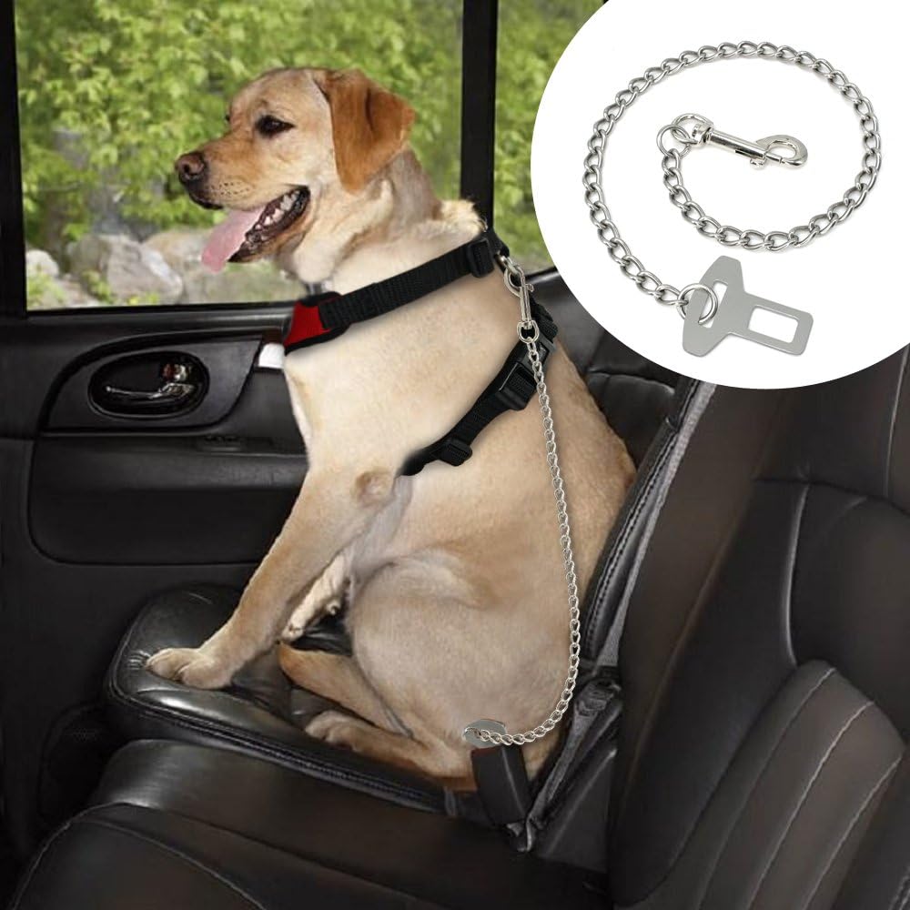 Metal Pet Car Safety Seat Belt Durable Stainless Steel Dog Chain Leash Silver Vehicle Seat Belt for Dogs Cats