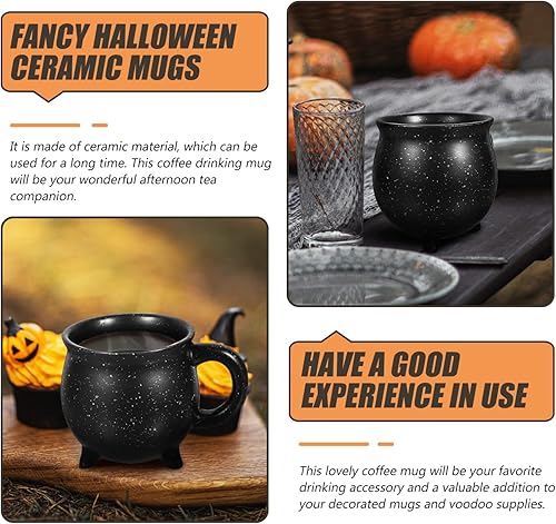 Miniatura 6 de DOITOOL Taza de caldero negro, caldero de cerámica, decoración de Halloween, taza de café de Halloween para recuerdo de fiesta de Halloween, taza de