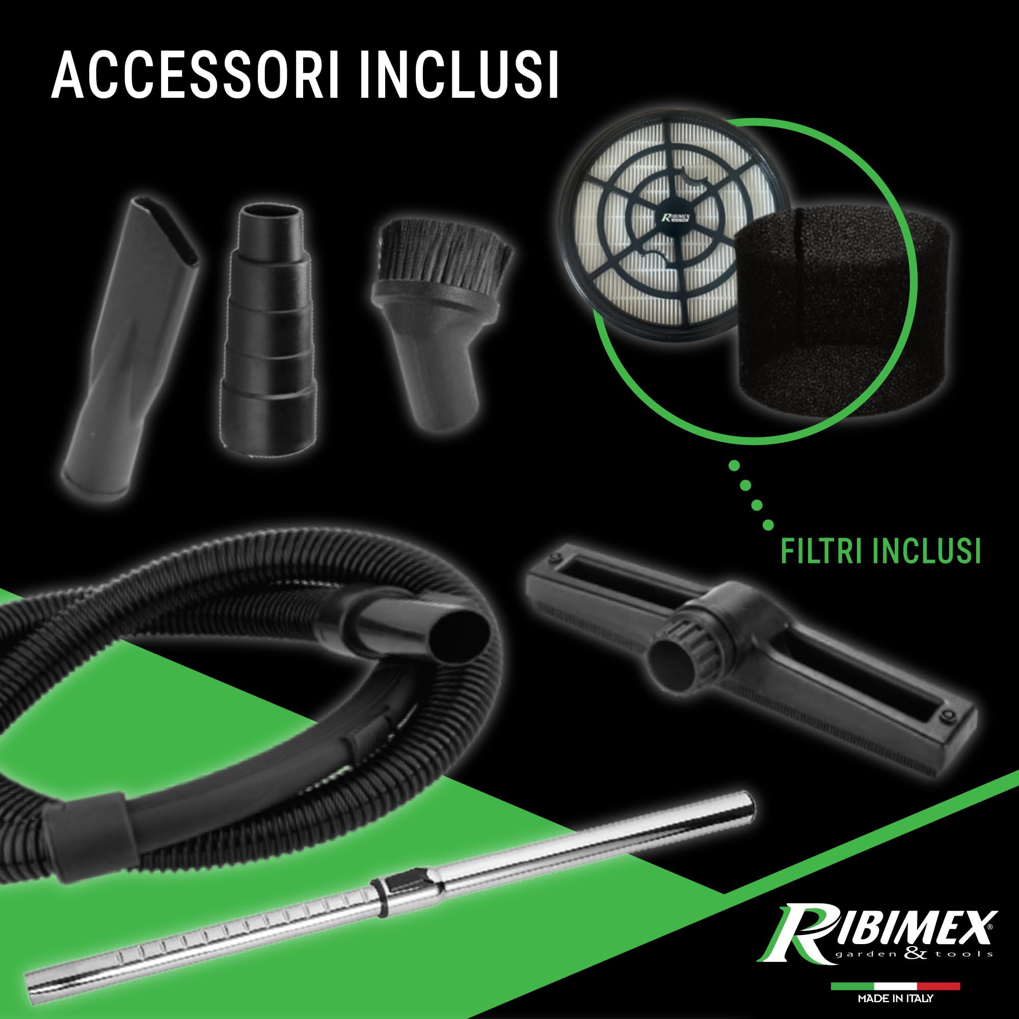 Ribimex Aspiratore Ciclonico 4 in 1 Cyclonix, Aspiratore Solidi, Liquidi e Cenere, Bidone da 30 L, 1600 W, Funzione Soffiante e Scarico Liquidi, Presa Elettroutensili, Accessori Inclusi - PRCEN023