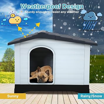 Dog Houses for Medium, Small Dogs, Plastic Indoor Outdoor Dog House with Air Vents and Elevated Floor, Upgraded Waterproof Ventilate Large Pet Kennel Shelter