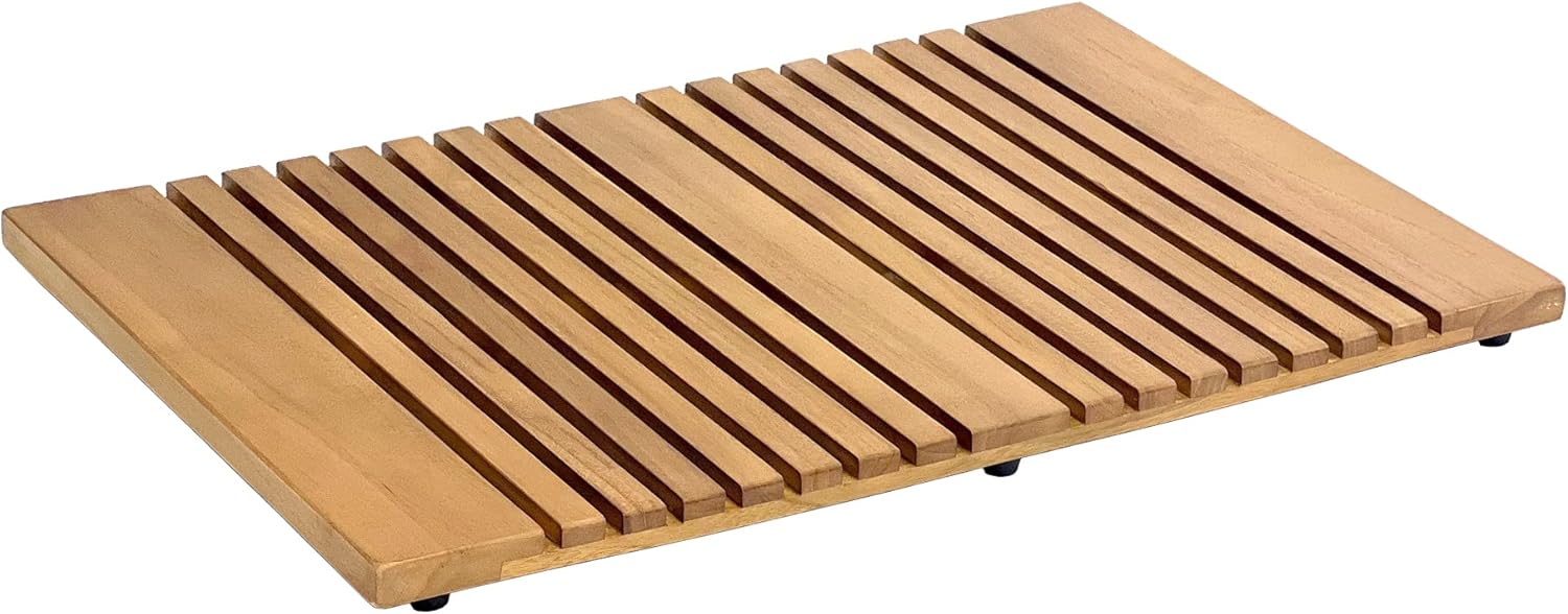 Asta Solid Teak Bathroom Floor Mat, Teak Shower, Spa, Door