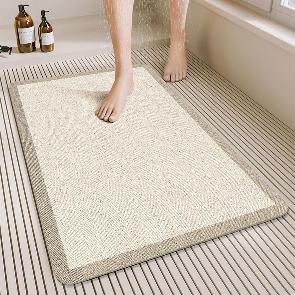 Alfombrilla de ducha antideslizante suave y cómoda, moderna, de PVC, de secado rápido y fácil de limpiar, 60 x 90 cm, color caqui beige, ideal para zonas húmedas