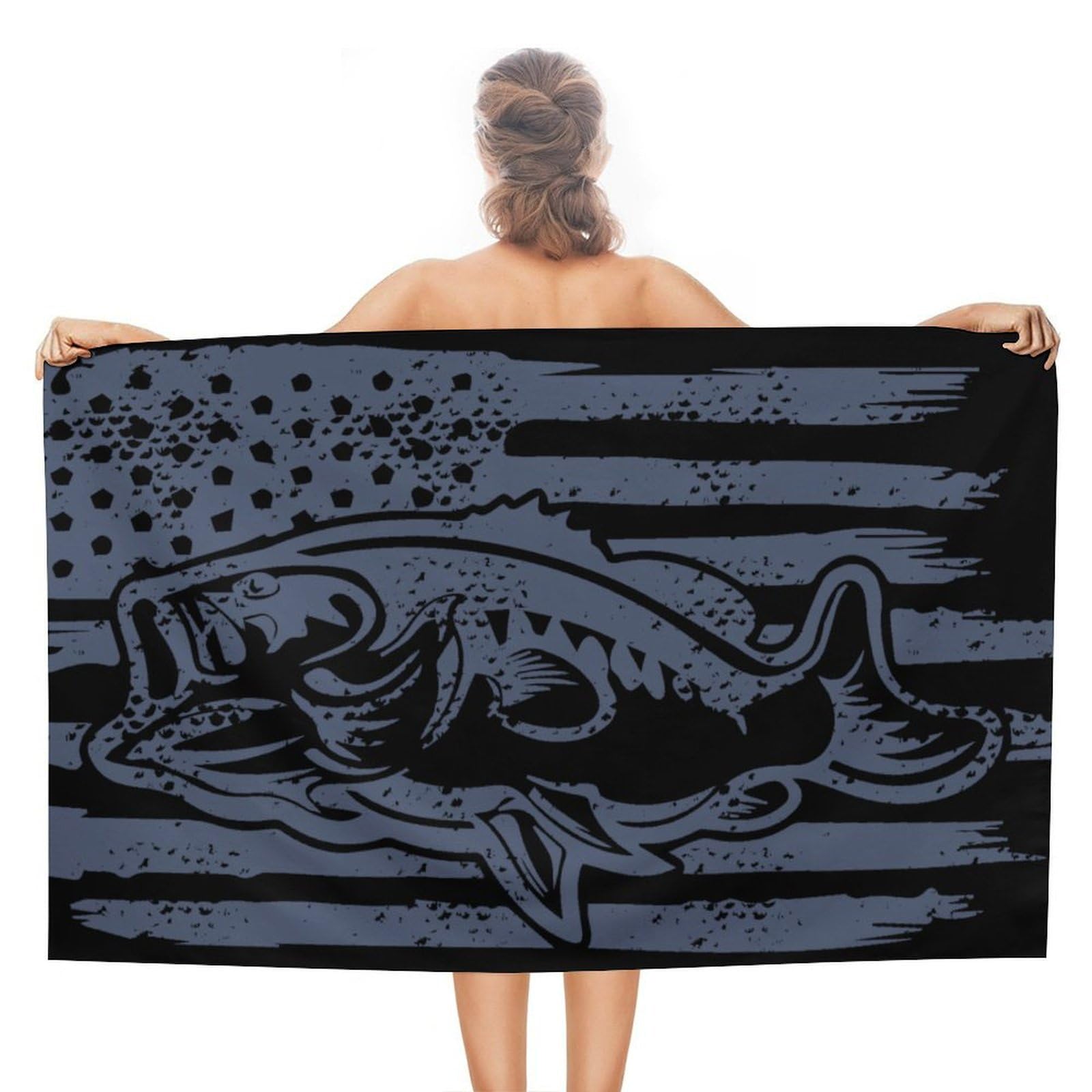 CGSBNGHA US Bass Fishing Flag Beach Towels Soft Bathroom Bath Pool Swim Towels for Women Men