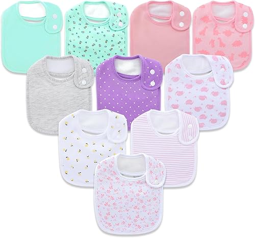 Baberos impermeables Hakochia de algodón orgánico súper suaves y absorbentes con cierre de presión ajustable para bebés niños y niñas