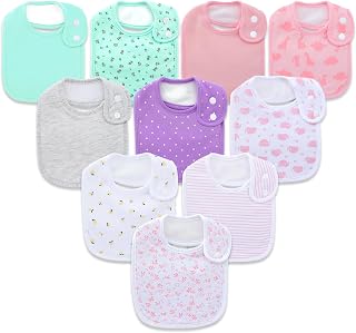 Hakochia Waterproof Baby Bibs Organic Cotton Super Soft and Absorbent With Adjustable Snap for Baby Boys and Girls