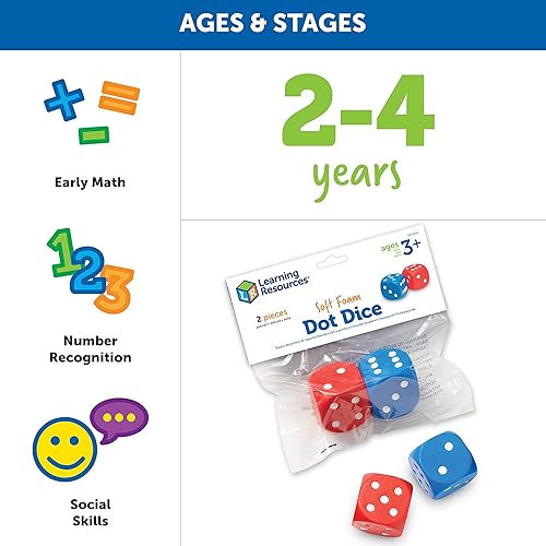 Miniatura 8 de Learning Resources Foam Dice: Dot Dice - Early Math Skills, Board Games, Classroom Must Haves, Back to School, Set of 2, Grades PreK+, Ages 3+