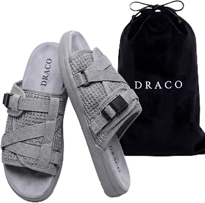 Draco DracoSlides Reflective Slides for Men and Women, Wrapped in Reflective 3M with Adjustable Straps for Wide/Narrow Feet, Sandals with Arch Support & Slip Resistant, Men & Women Footwear, Black