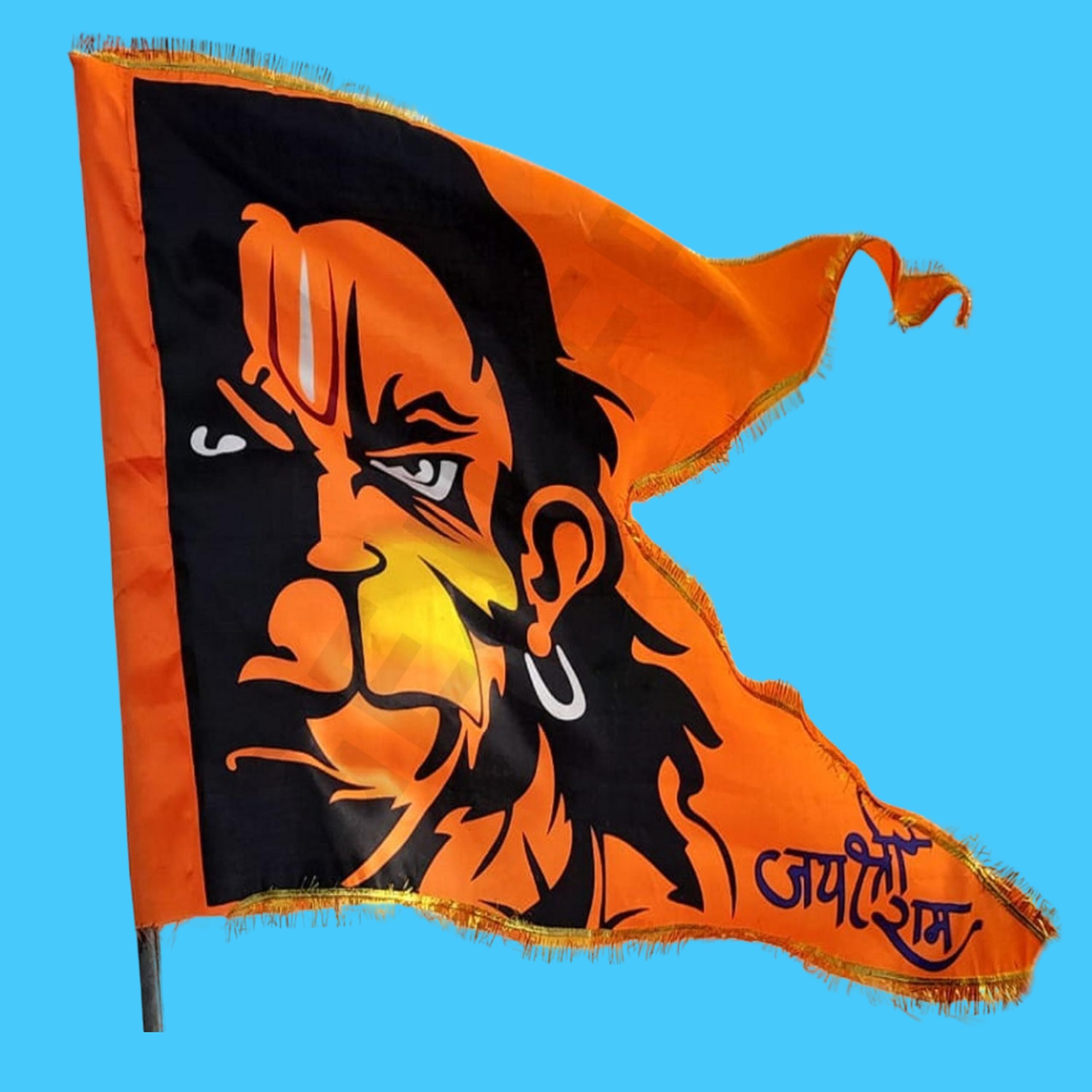 Gejuff Fashin Bajrangbali Pataka/Hanuman Flag - Big Size Print with Jai Shree Ram, Bhagwa Design, and Gota Border - Perfect for Devotional Display Outdoors! (FB-(60x85))