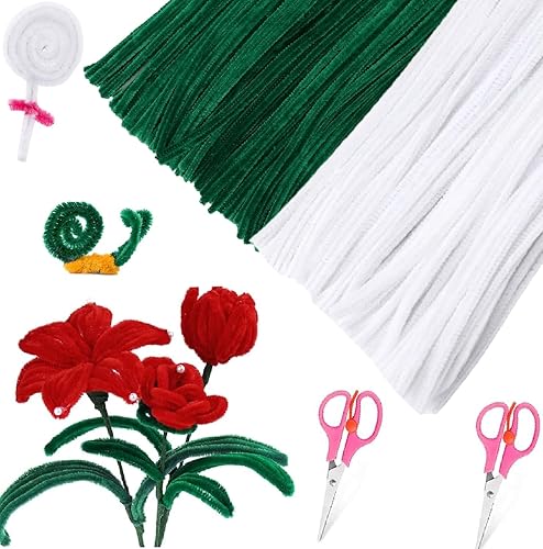 Zxiixz 200 limpiapipas, tallos de chenilla verde oscuro y blanco, limpiadores de tuberías creativos para el día de San Patricio, decoración de