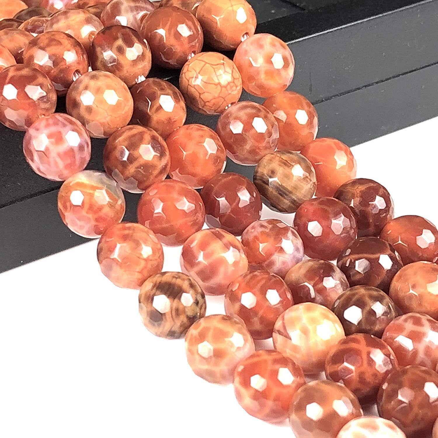 ABCGEMS African Fire Agate Beads (Exquisite Honeycomb Matrix- Mohs Hardness 7) Beading Supplies - Loose Beads for Jewelry Making - Faceted Round 12mm