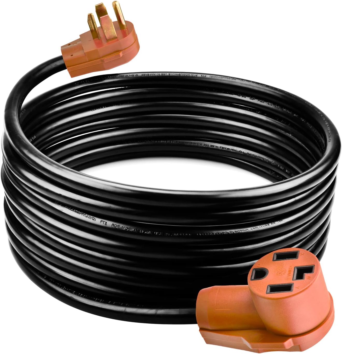 MaxWorks 50584 25 Ft. Heavy Duty 4-Prong 125/250V 30 Amp 14-30P Male 14-30R Female Dryer/EV Power Extension Cord, Yellow, Black and Orange