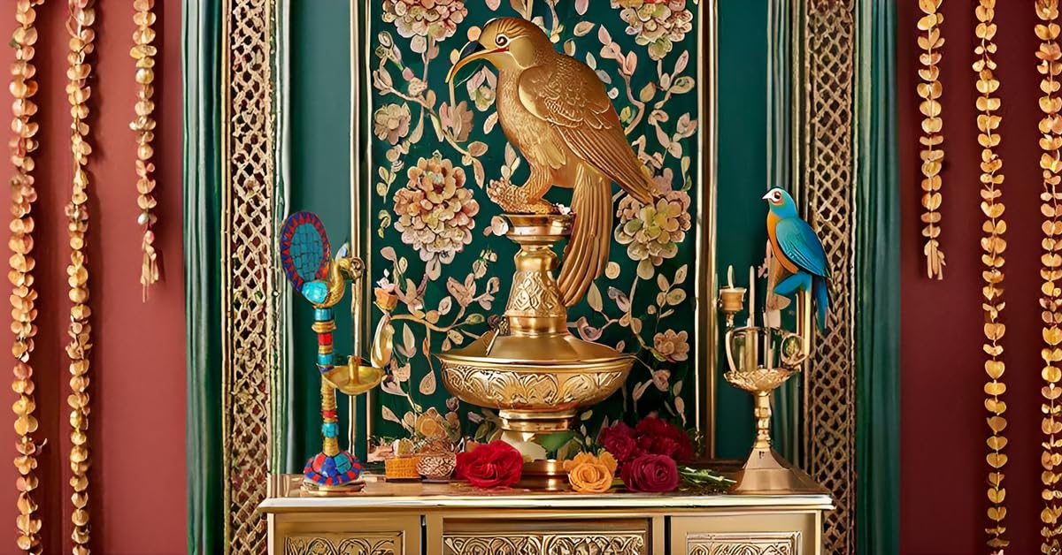 PARIJAT HANDICRAFT Chritmas's Sale Decors Peacock Oil Lamp with Stone Work