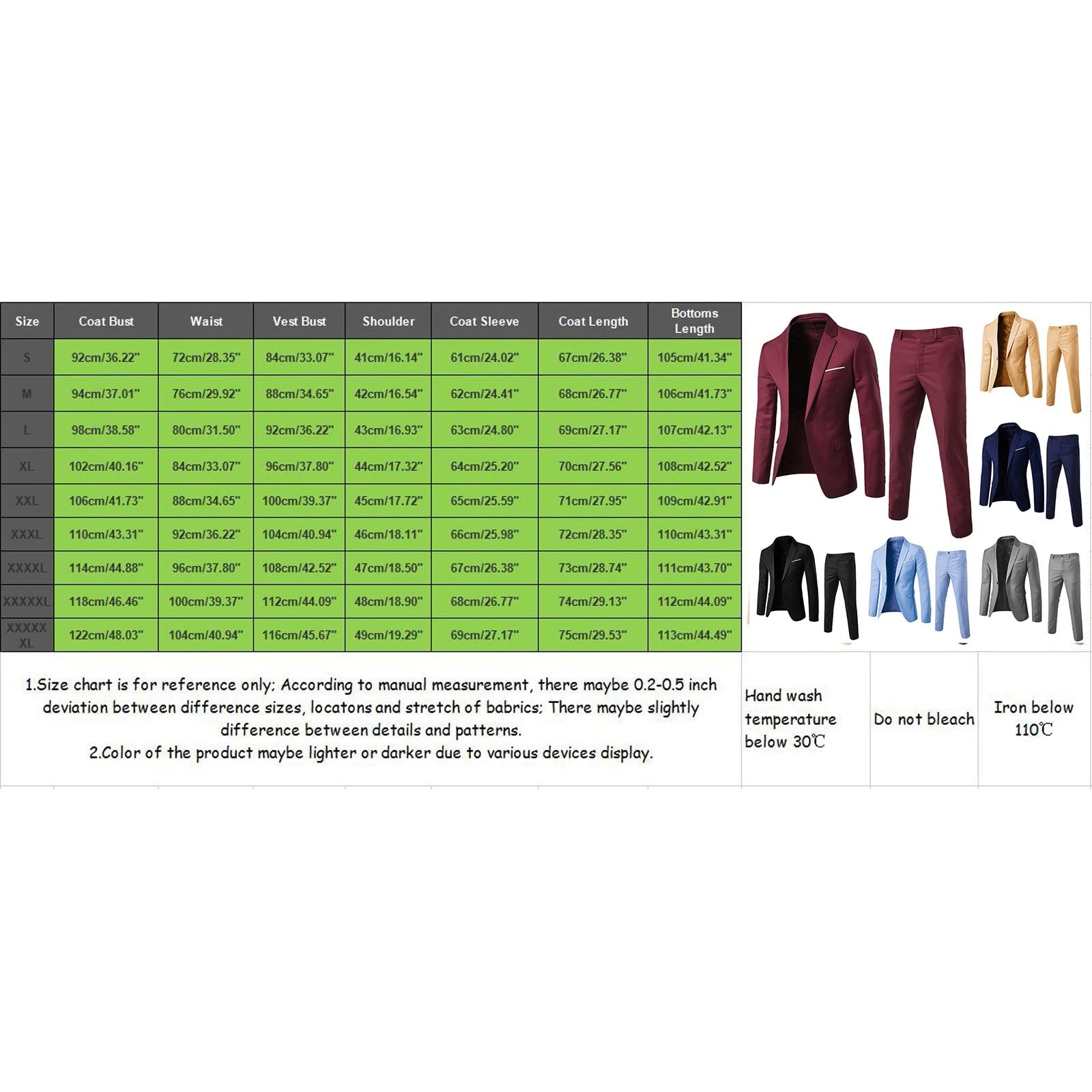 GOSEAGOTOFUN Mens Suits 2 Piece Set Business Slim Fit Suits for Men Prom Wedding Suit Solid One Button Jacket Vest Pants