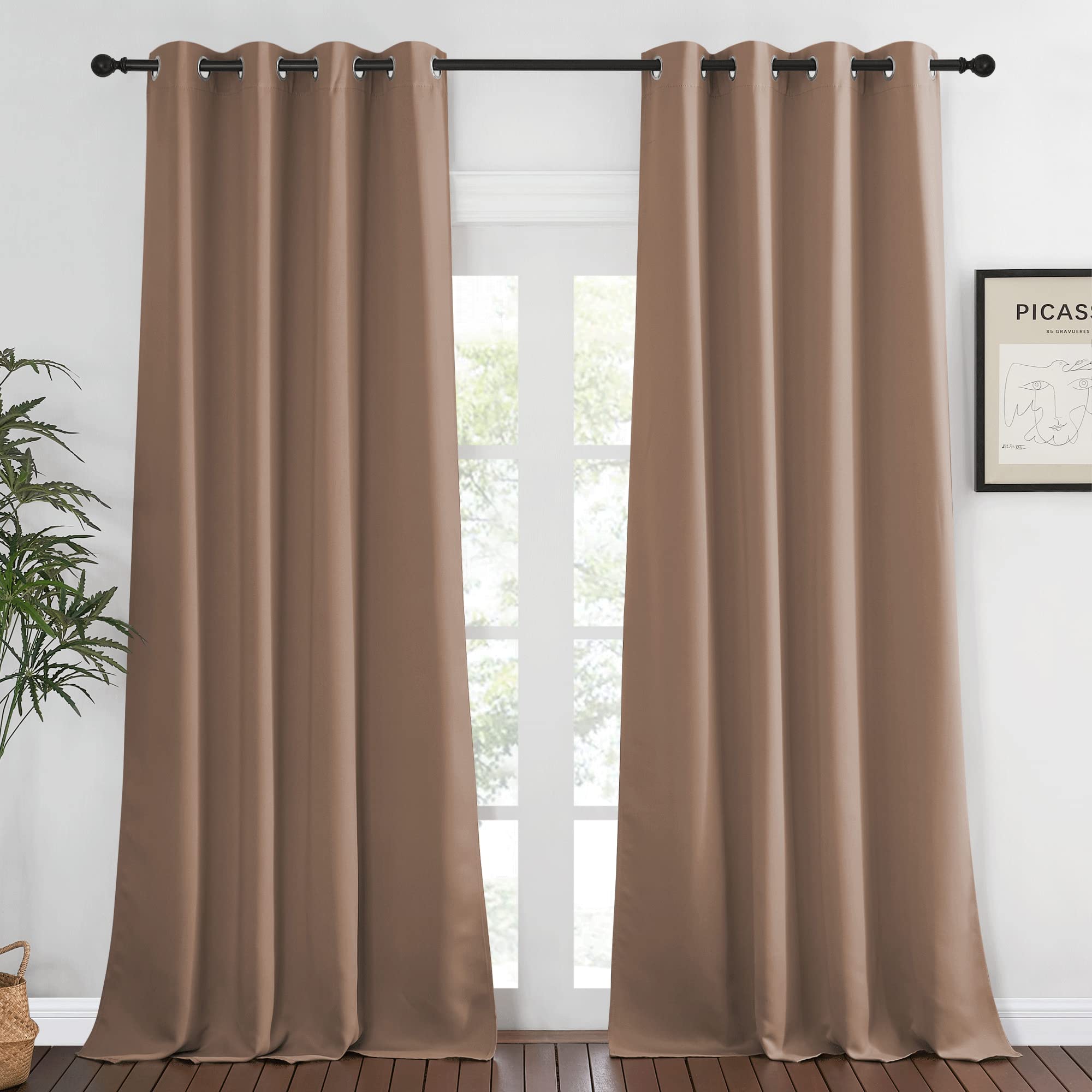 NICETOWN Light Reducing Grommet Curtain - (W52 x L108, Cappuccino, 1 Piece) Tripe Woven Textured Soft Curtain Panel for Living Room Window Treatment
