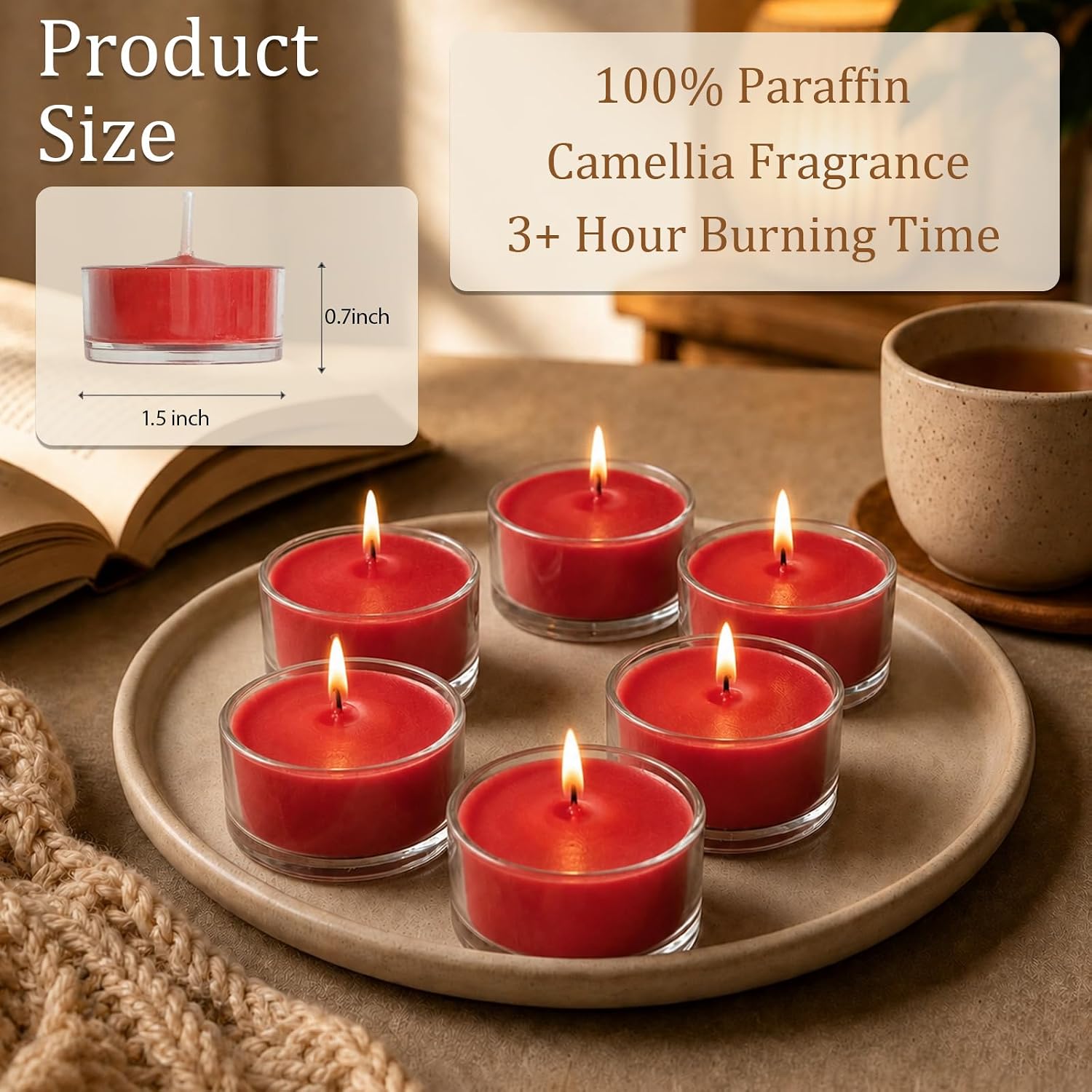 Camellia Scented Tealight Candles 6 Pack Red Long Time Burning