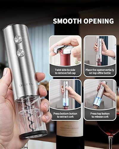 Miniatura 6 de CIRCLE JOY Juego de abridor eléctrico de botellas de vino de acero inoxidable, recargable, 8 en 1, juego de regalo de vino con base de carga,