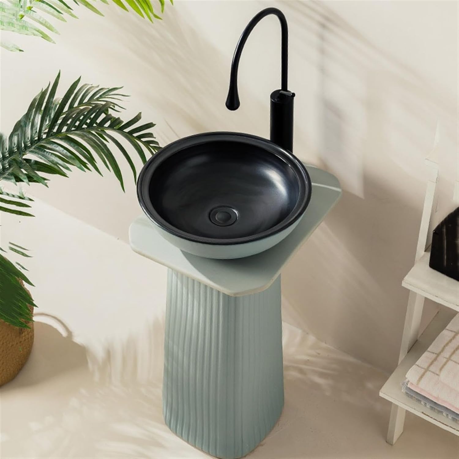 Washing Table Column Washing Table Single Snake Mouth Hole Pay Bathroom Column Washing Table, Circle-Shaped Washing Table Bowl FU 3 Piece Sink (D) (G)