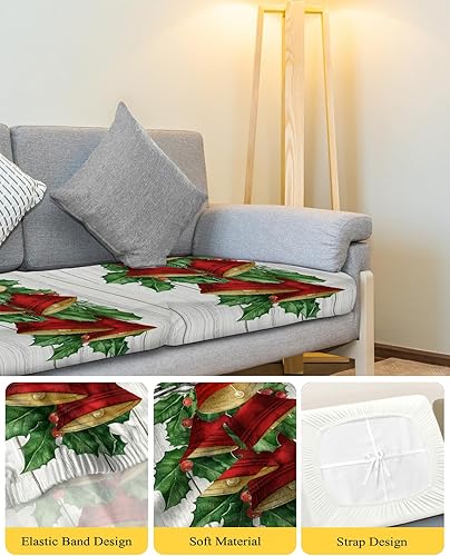 Miniatura 4 de Red Christmas Bell Sofa Couch Cushion Covers Washable, Removable Stretchable Sectional Couch Covers Slipcovers for L Shape Sofa Protector S Size 2
