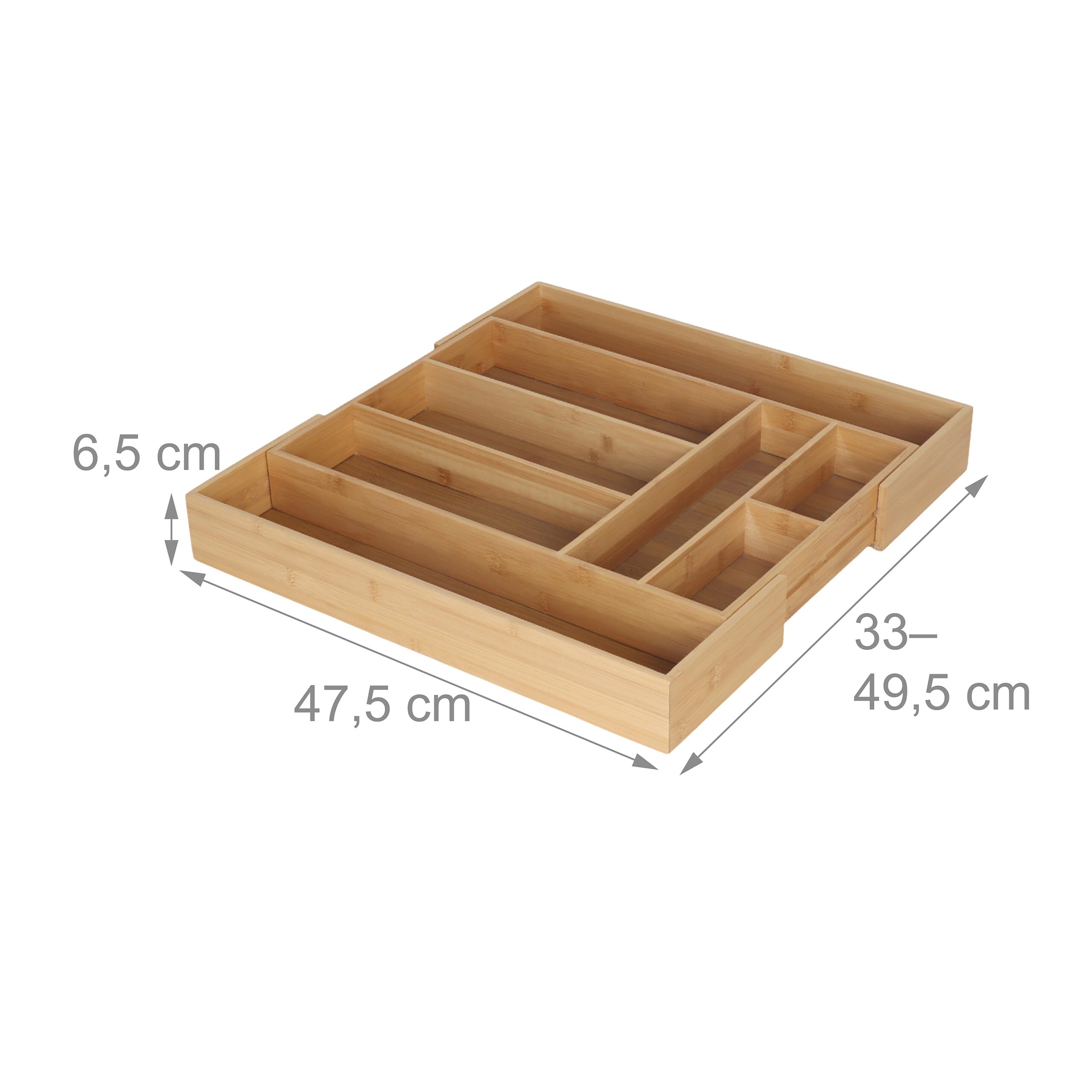 Relaxdays Expandable Cutlery Organizer, Bamboo, H x W x D 6.5 x 33-49.5 x 47.5 cm, 6-8 Compartments, Natural