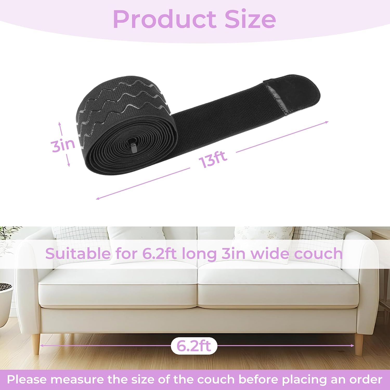Babenest 156"x3" Adjustable Under Couch Blocker to Prevent Kids Pet Toys | Fit 6.2FT Sofa, With Anti-Slip Strip, Long Elastic Strap Barrier Couch Guards for Bottom Standard, Bed & Furniture