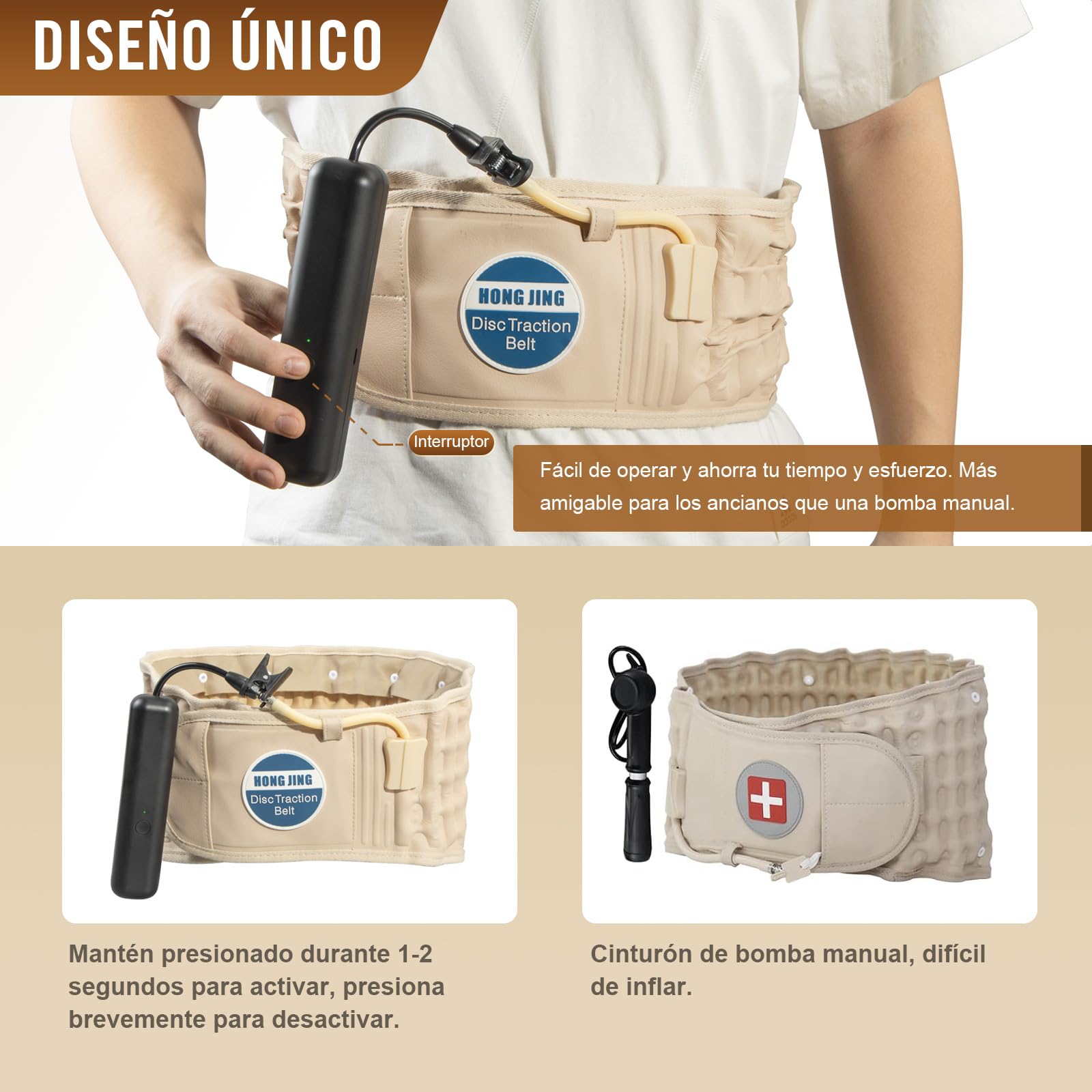 HONGJING Cinturón de Descompresión con Bomba Eléctrica para el Alivio del Dolor de Espalda - Soporte Lumbar Inflable para Hombres y Mujeres, Talla Única para Cintura 29-49