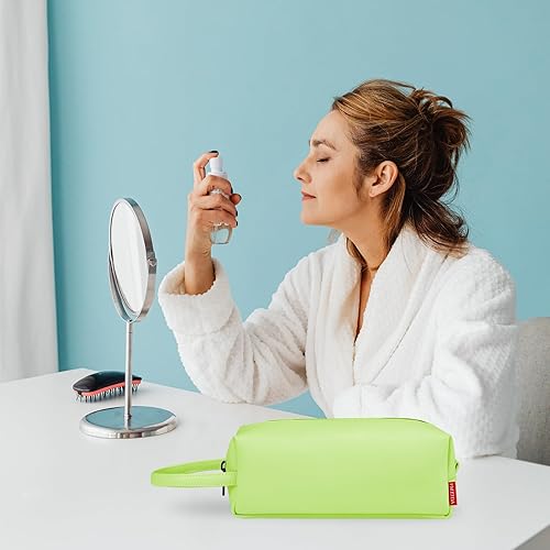 Miniatura 6 de Fmeida Estuche para lápices, bolsa de lápices verde, estuche de piel sintética, organizador de papelería, bolsa con cremallera para lápices,