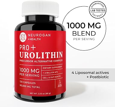 Neurogan Precursor Urolithin Pro+ Capsules Mitochondrial & Energy Support, 1000 mg Liposomal Pomegranate Extract Akkermansia CoQ10 Spermidine PQQ Supplement 120 Ct, 2-Month Supply