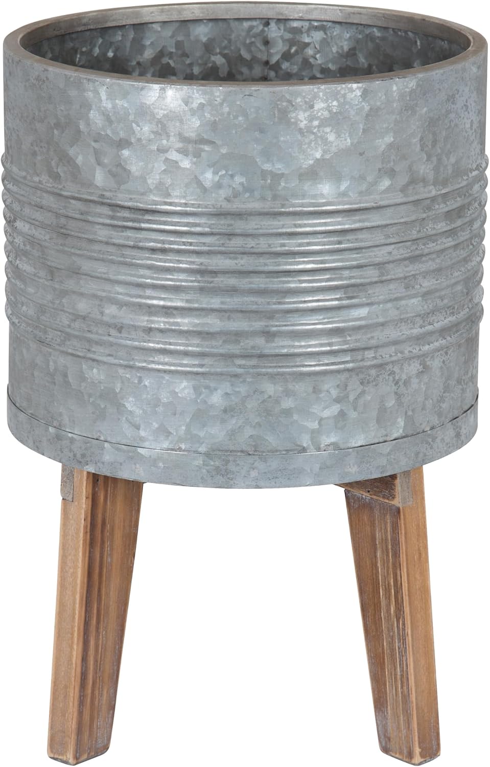 Kate and Laurel Gavri Casual Farmhouse Galvanized Metal Planter with Rustic Wood Stand