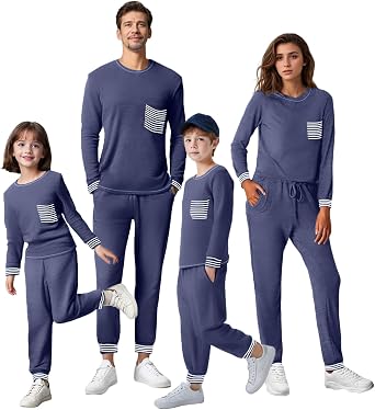 IFFEI Family Pajamas Matching Sets 2 Piece Waffle Knit Lounge Set Long Sleeve Loungewear Top and Pants with Pockets