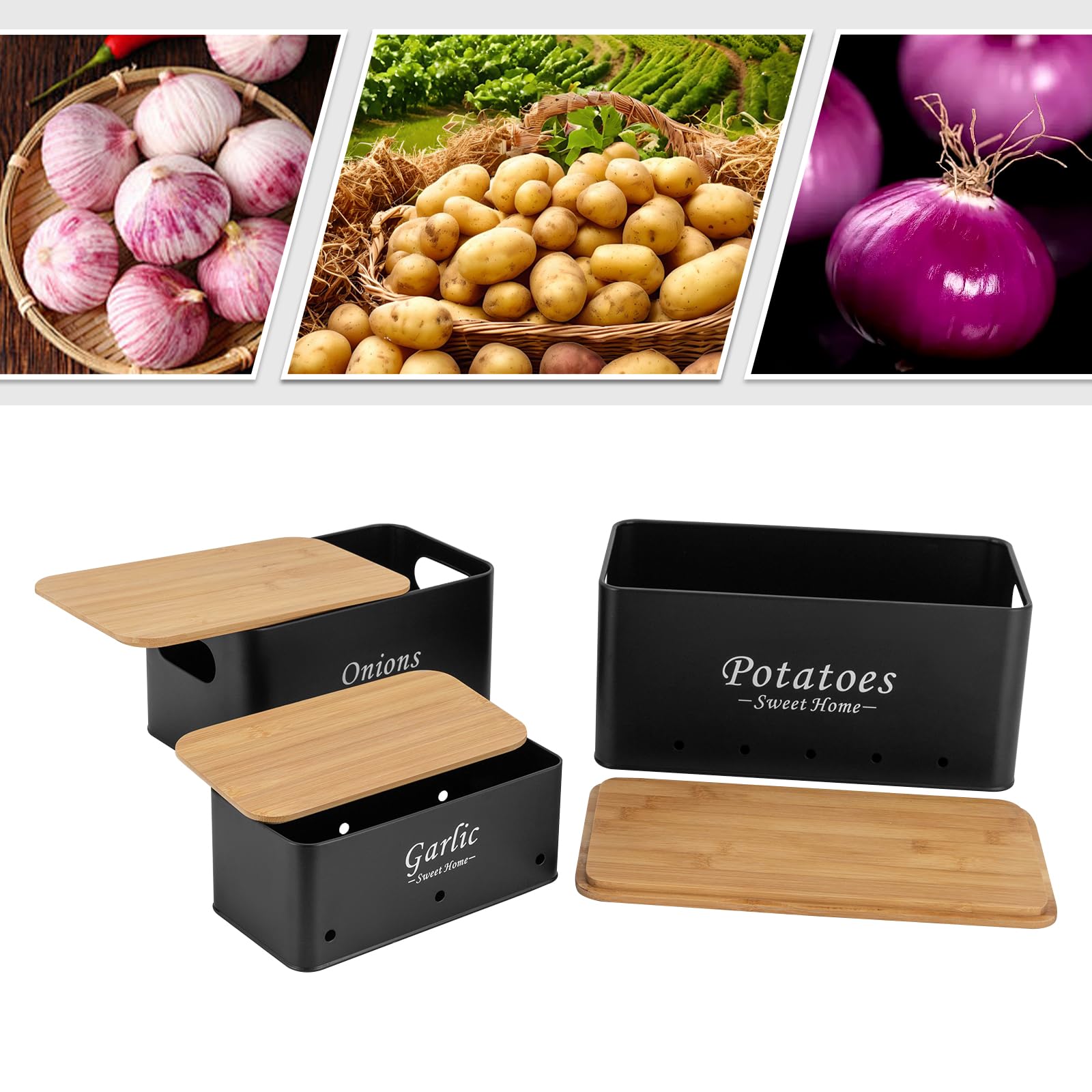 VORHOT Aardappelopbergdoos, set van 3 uien, aardappelen, knoflook