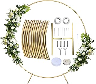 Round Backdrop Stand, Golden Arch Stand Kit Aluminum Balloon Arch Frame Circle Arch Stand Wedding Arch for Valentine's Day,Birthday, Baby Shower Party Decoration
