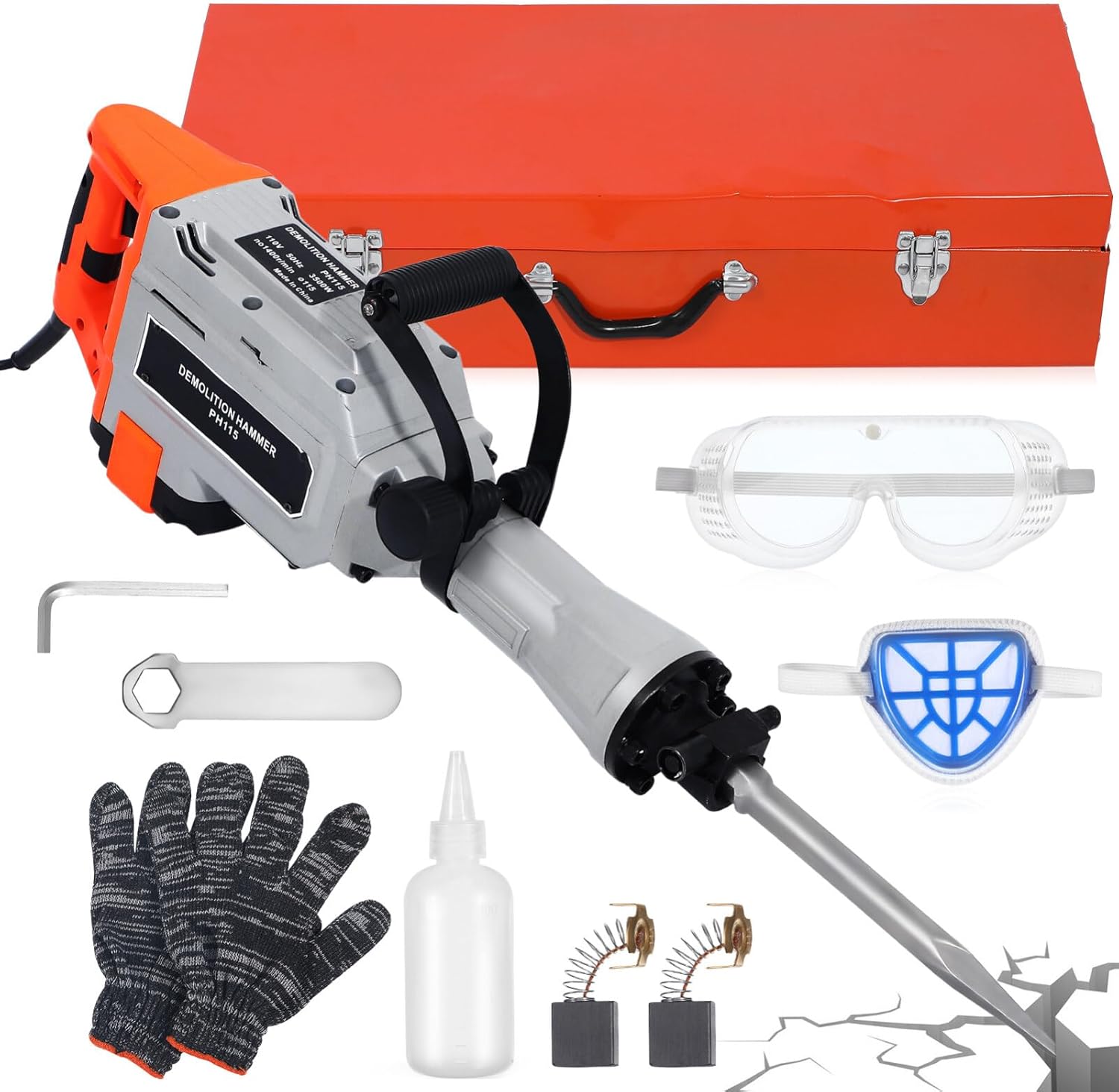 Uonlytech Hammer Electric Concrete Breaker Heavy-duty Rotary for Industrial Construction Use Efficient Ground Excavation and Wall Ergonomic Design for Comfort