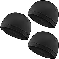 3 Pack Men's Skull Caps - Lightweight Moisture Wicking Beanie Hats, Stretchy Breathable Helmet Liner for Cycling Running Bald Heads