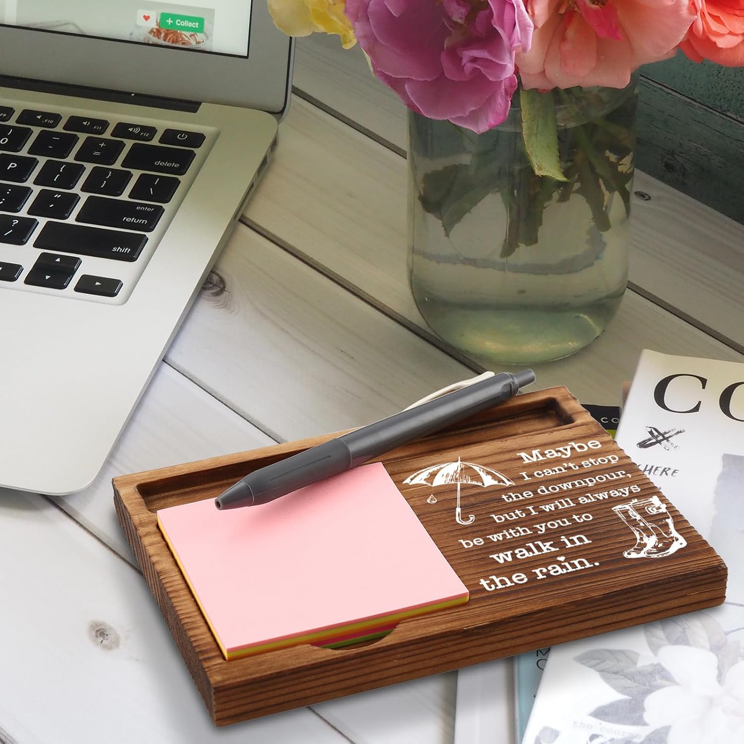 Walk in The Rain Sticky Note Holder, Comfort Gift for Friend, Sympathy Encouragement Note Pad Holder, Always Here for You Quote Gift for Women, Coworkers ZSS94 image 3