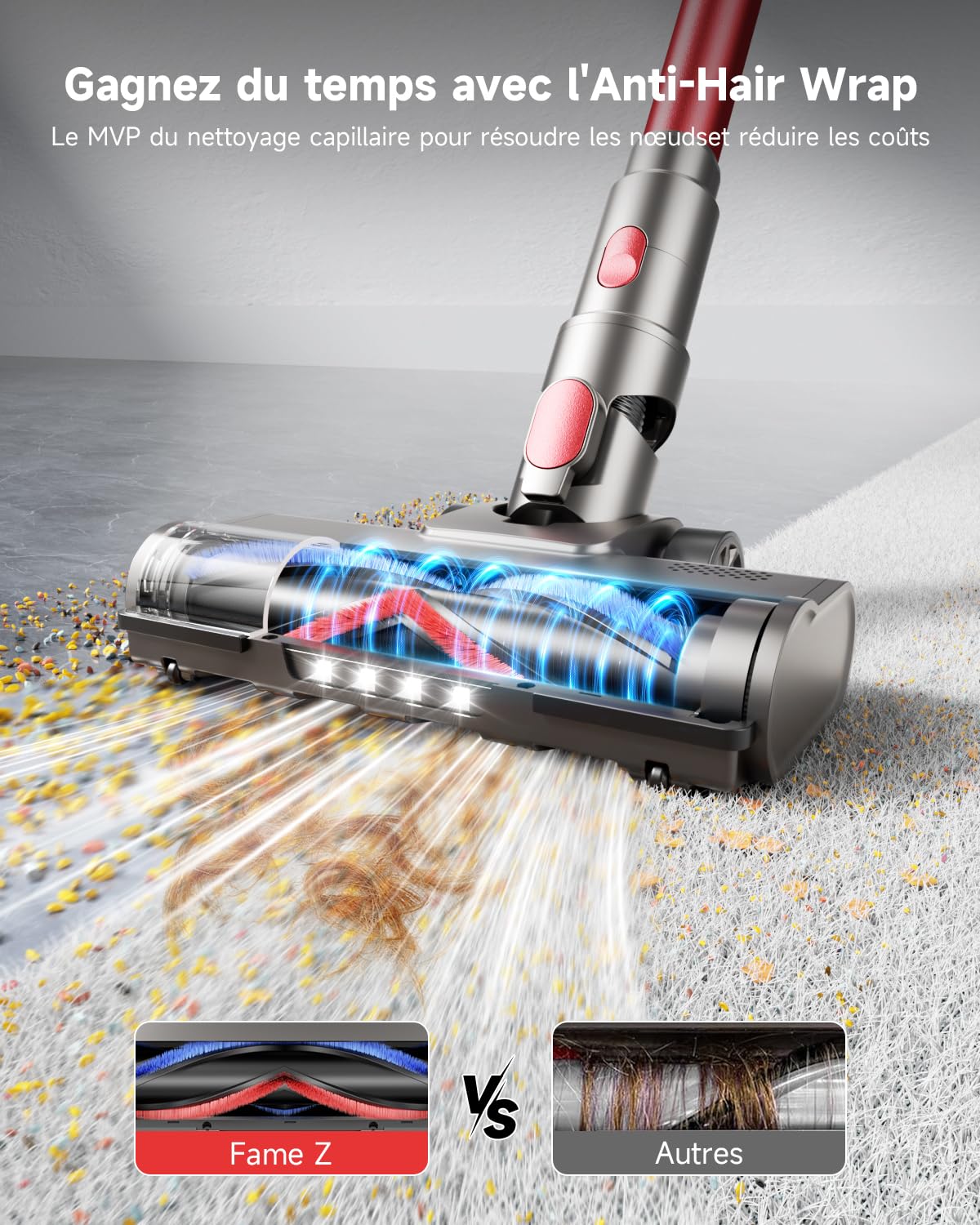 55KPA/650W Aspirateur Balai sans Fil, 75 Minutes Autonomie Aspirateur sans Fil Puissant avec Recharge Murale Écran Intelligent, aspirateur Balai Puissant pour Les Poils d'animaux/Tapis/Sols Durs