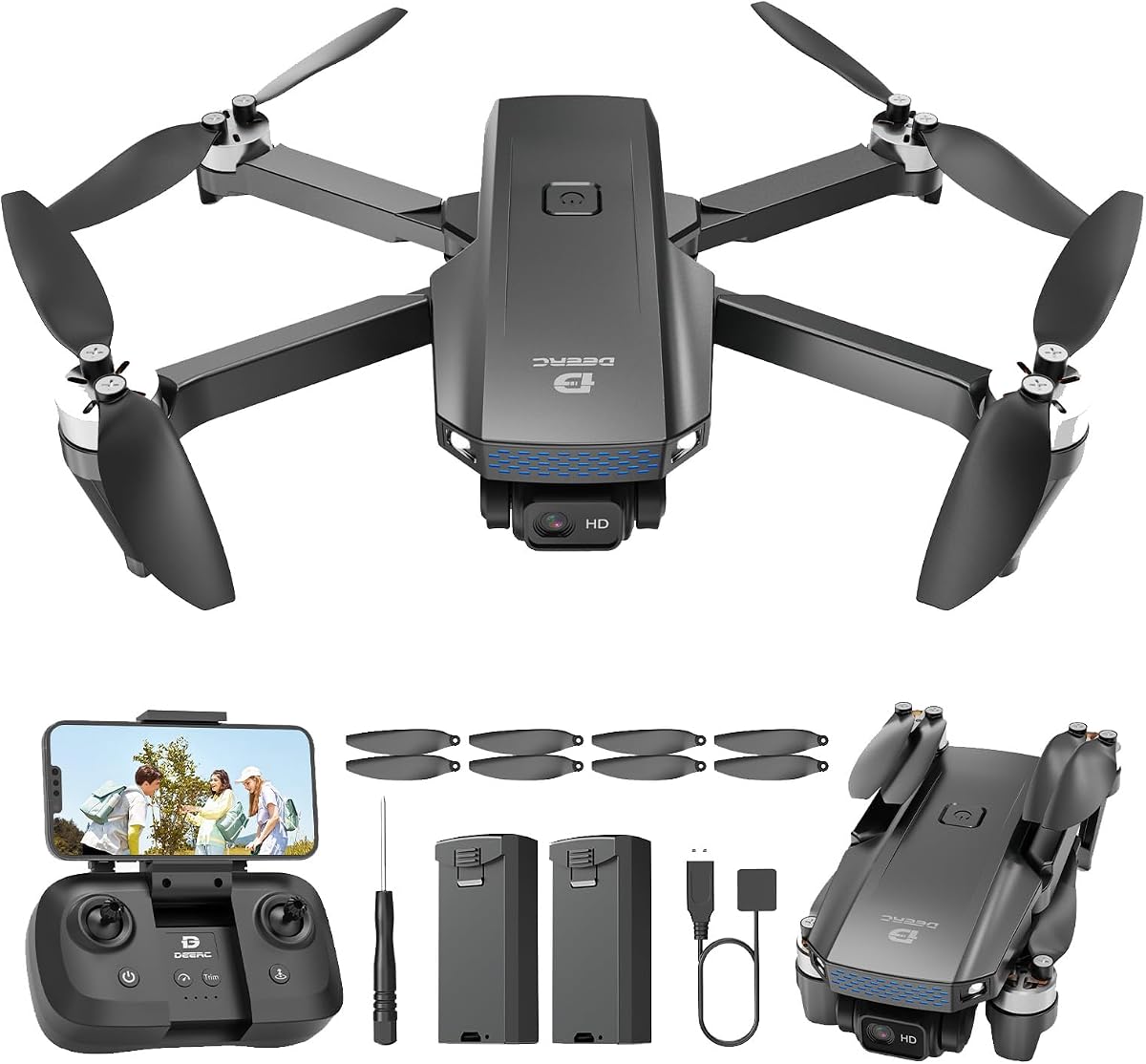 Drone with Camera 1080P, D20S FPV Mini Drones for Kids Adults Beginner; Foldable RC Quadcopter with Brushless Motor, 2 Batteries, Altitude Hold, Optical Flow, 3D Flips, Toy Gifts for Boys Girls