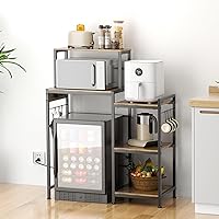 Vista 6 de Mini gabinete de nevera con estantes de almacenamiento, soporte para microondas con 2 salidas AC/2 USB, gabinete de barra de café con espacio