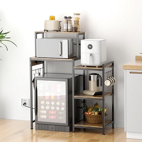 Miniatura 6 de Mini refrigerador multifuncional de 6 niveles y soporte para microondas con 2 salidas AC2 USB, estante de almacenamiento para barra de café y