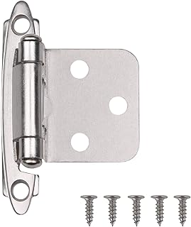 Overlay Cabinet Hinge 5 Pair (10 Units) Self-Closing Decorative, Face Mount, for Variable Overlay Kitchen Cabinet Doors Hinges Satin Nickel