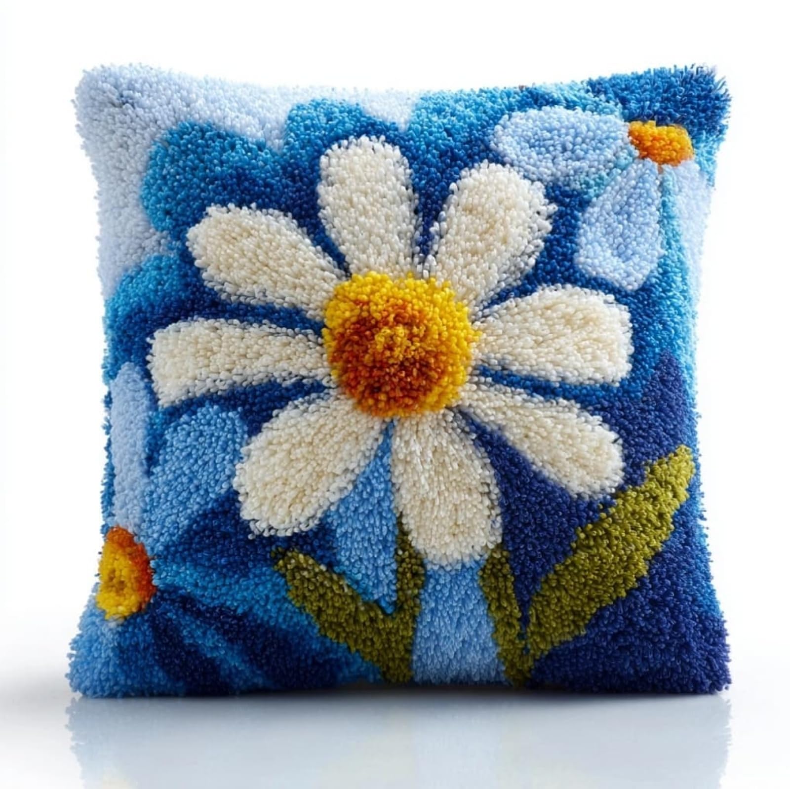 WallustrioaW 43x43cm Latch Hook Embroidery Cushion Kit,Blue Daisies