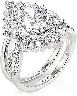 Sterling Silver 3.2 CT Twist Halo Pear Cut Eternity Wedding Ring Set for Women, 925 Silver Cubic Zirconia Bridal Jewelry Gift Set with Box, Anniversary Engagement Valentine's Day Gift for Wife Bride