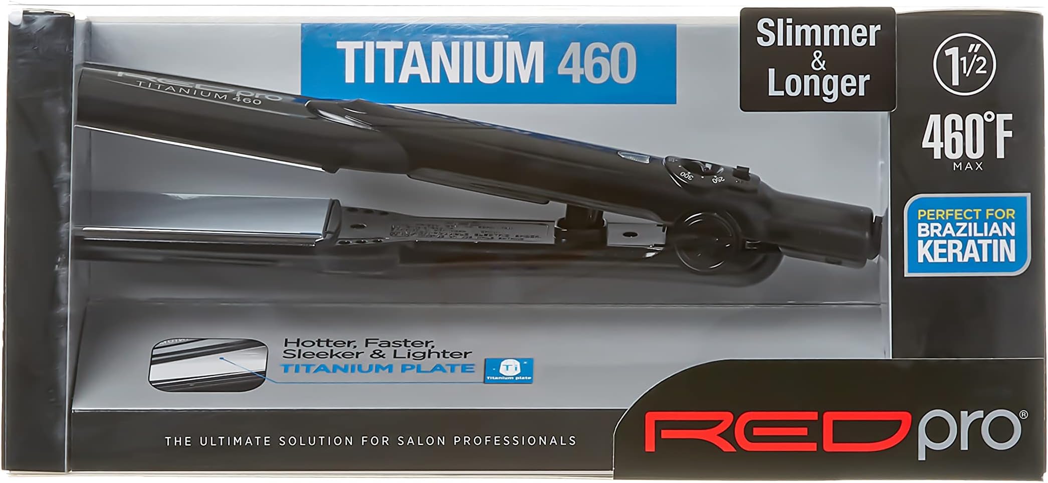 RED Pro Titanium 460 Styler Flat Iron, 1 1/2" for Silk Pressing & Keratin Treatments, Eliminates Frizz, Instant Heat, Auto Shut-Off, Heavy Duty Swivel Cord