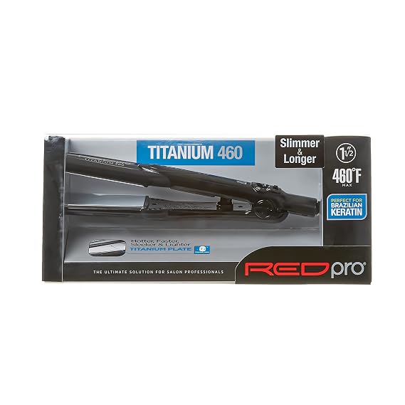 RED Pro Titanium 460 Styler Flat Iron, 1 1/2 for Silk Pressing & Keratin Treatments, Eliminates Frizz, Instant Heat, Auto Shut-Off, Heavy Duty Swivel Cord