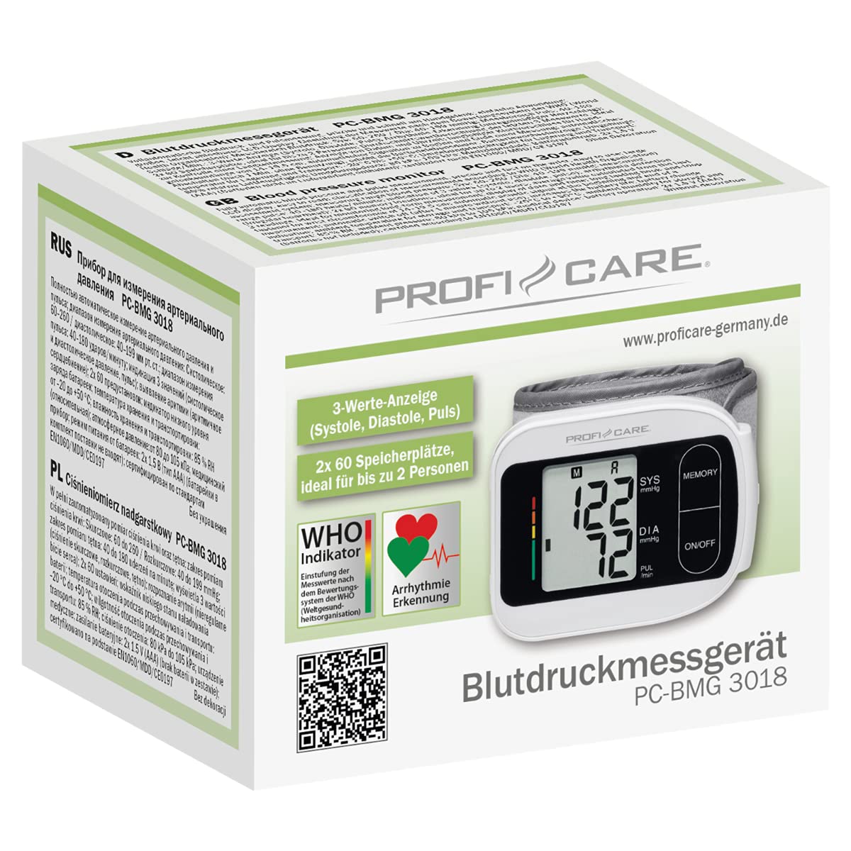 Profesional Care 330180 PC de BMG 3018 Tensiómetro de muñeca, vollautomatische de presión arterial y pulso