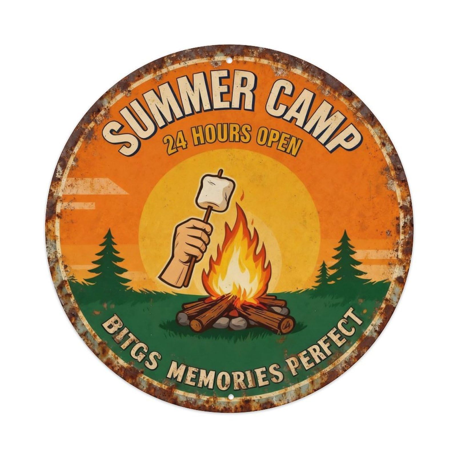 Summer Camp 24 Hours Open Metal Tin Sign Plaque