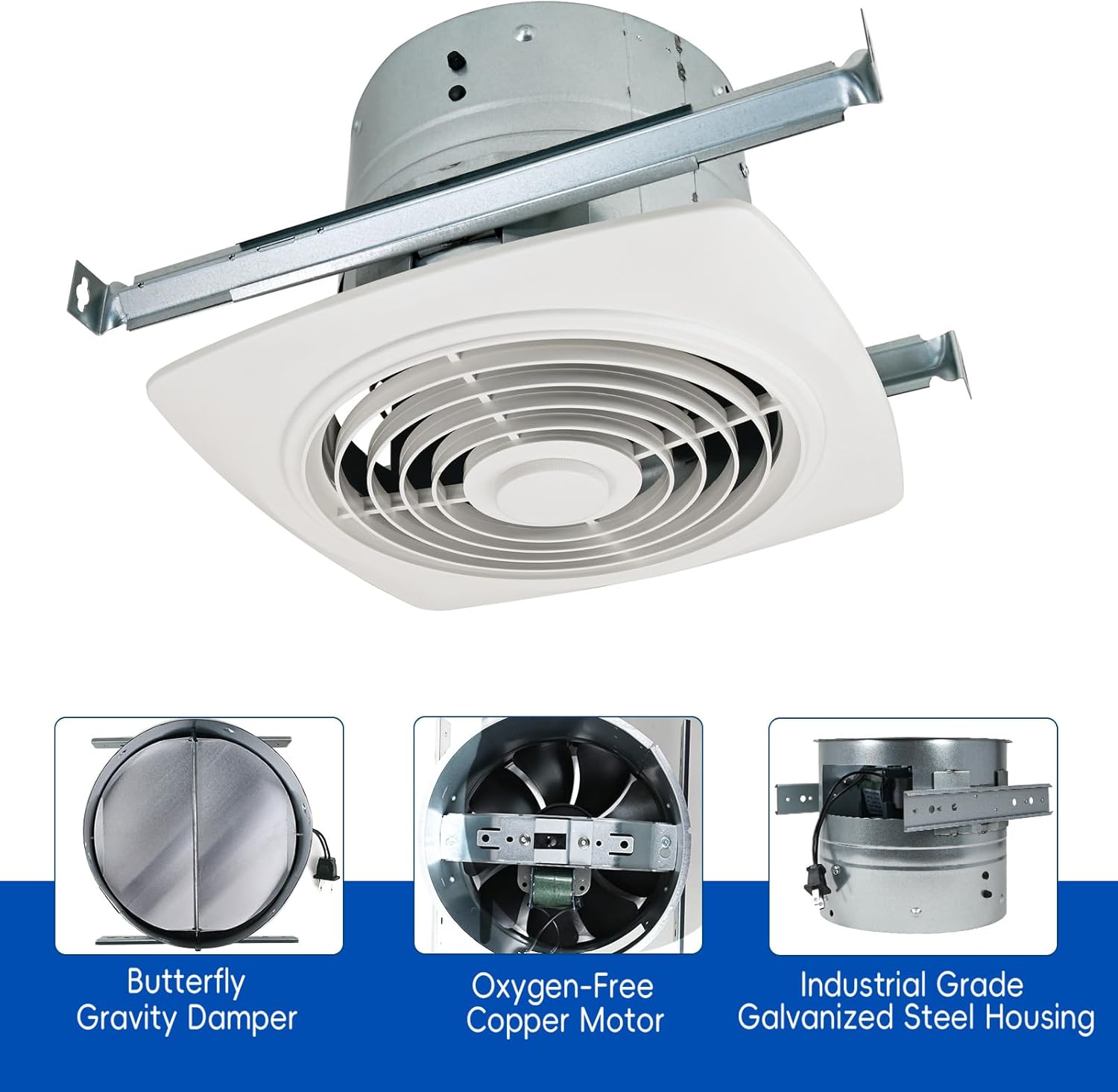 REEPLAR 8-Inch Ceiling Mount Exhaust Fan, 200 CFM Powerful Ventilation, Replacement for 505 Vertical Discharge Exhaust Fan, Fits 8" Roof Duct System, Ideal for Kitchen, Bathroom and Laundry Room