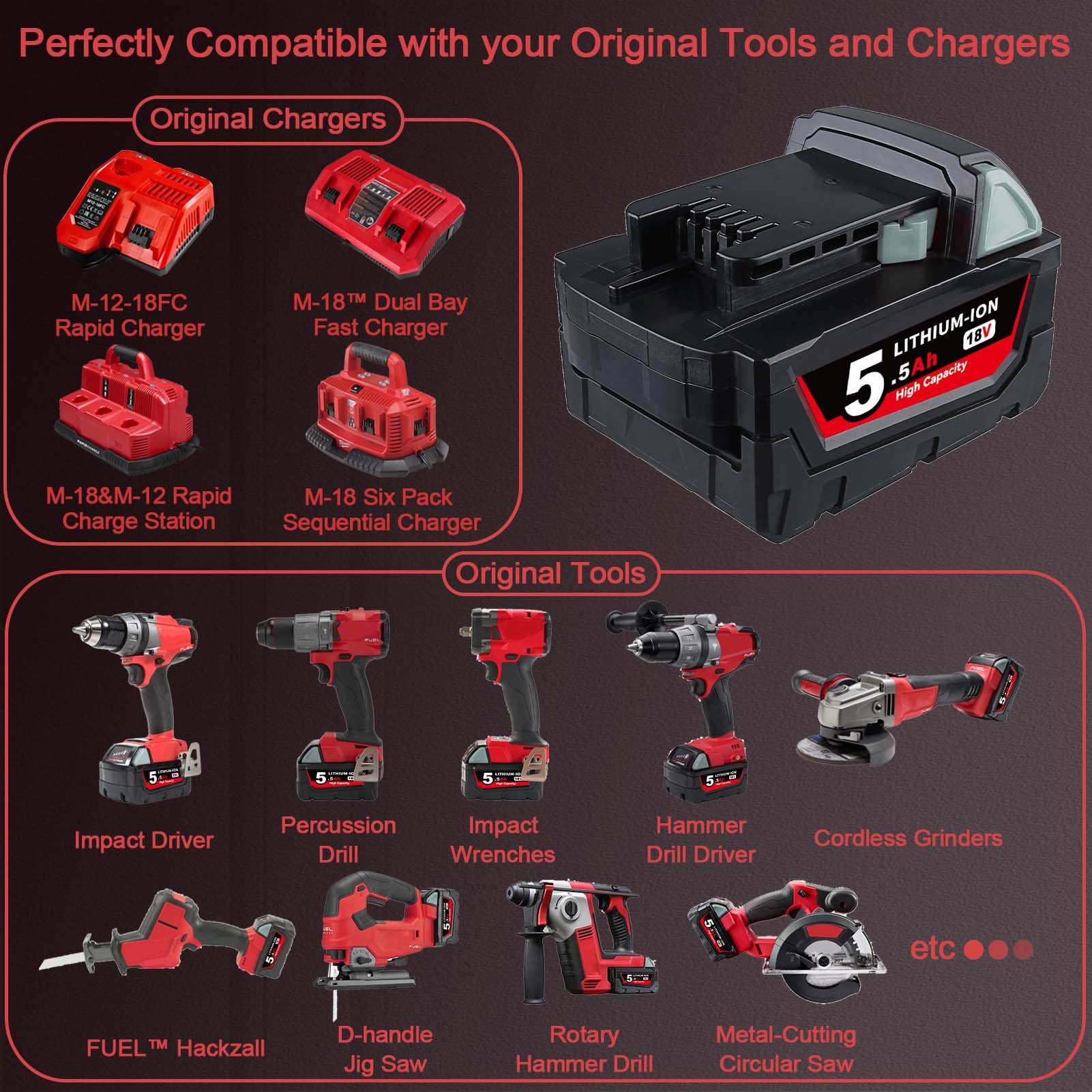 GOOALITY 18V M18 Battery Charger Combo Replacement For Milwaukee M18 - View #11