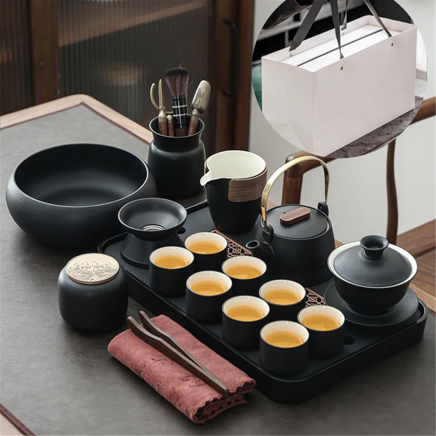 Black Clay Tea Set with Teapot and Cups for Home Living Room-Sets4
