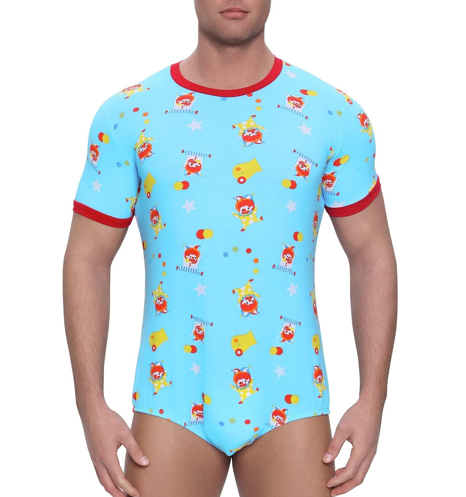 Landofgenie Mono para Hombre Body Pijama Enterizo Manga Corta co Cómodo Bodysuit - Estampado de Payaso